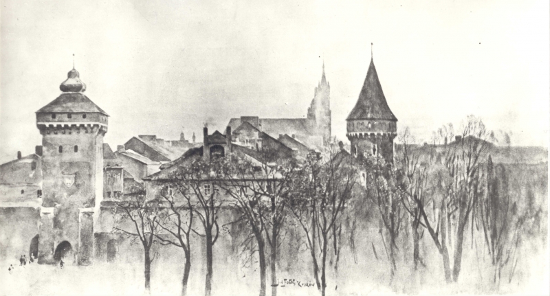Julian Fałat (1853-1929), „Widok Krakowa” ("Widok na mury i baszty Krakowa"), 1896, akwarela na papierze, 65,5 x 163,5 cm, fot. www.kolekcje.mkidn.gov.pl